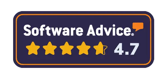 A purple banner with the words software advice 4 stars.