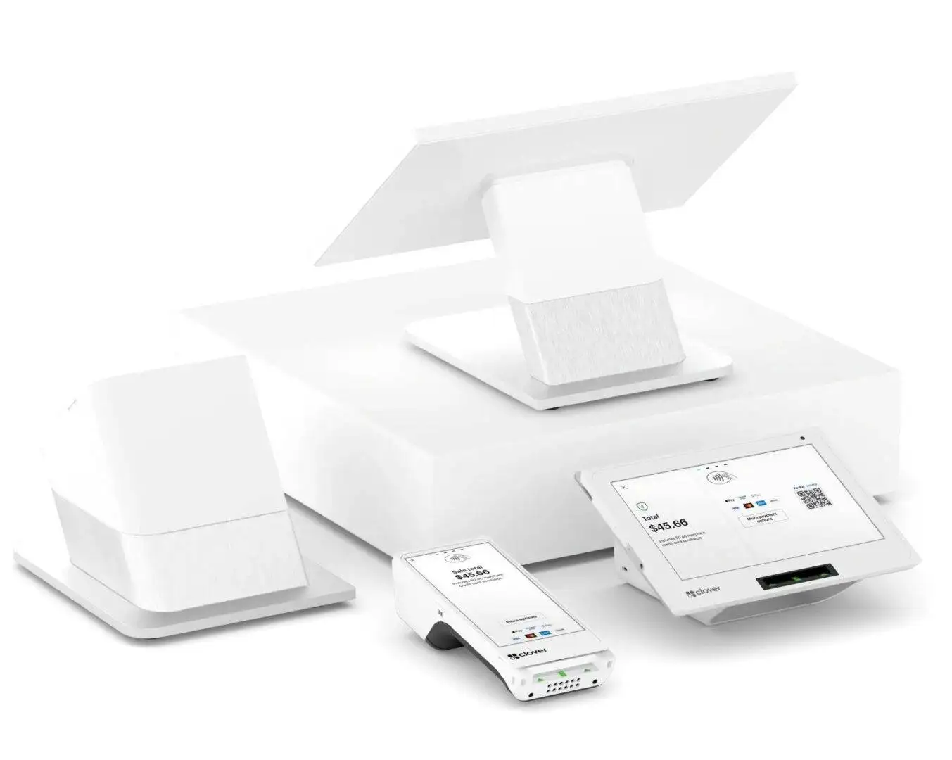 A white box with some remotes and boxes