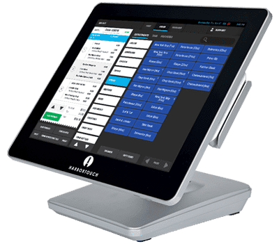 A tablet computer with a menu on the screen.